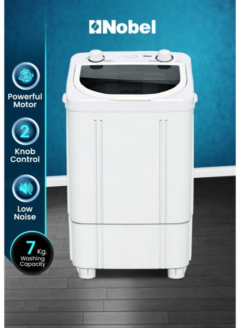 7KG Semi Automatic Washing Machine Single Tub 1320 RPM, Rust Free Body, 3D Hand Wash Pulsator, 15 Min Timer, Quiet Operation - (1 YEAR WARRANTY) 7 kg 350 kW NWM990 white