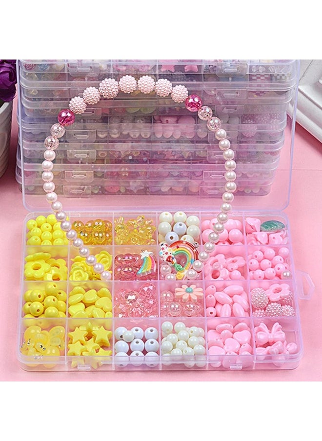 IBAMA - IBAMA 24 Grid Diy Beads Including Smiley Face Beads, Transparent Artificial Pearls, Bow beads, Bear Beads, Star Beads, Used for Bracelets, Necklaces and Earrings Craftsmanship 450pcs - Image 1