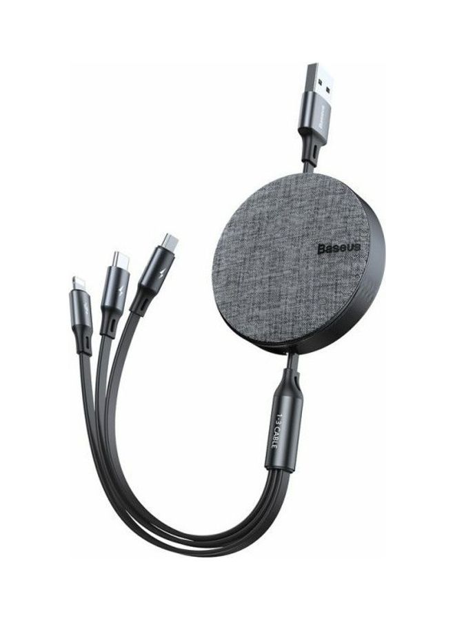 كابل USB نسيجي مرن 3 في 1 رمادي داكن