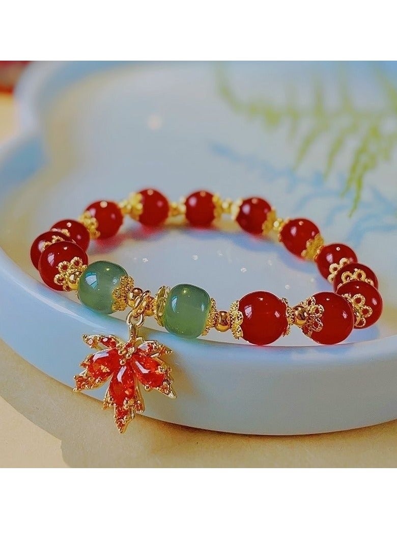 Vintage Red Maple Leaf Bracelet for Women – Creative Design Beaded Charm Jewelry, Elegant Boho Gift for Best Friends, Autumn Inspired Handmade Wrist Accessory - Image 1