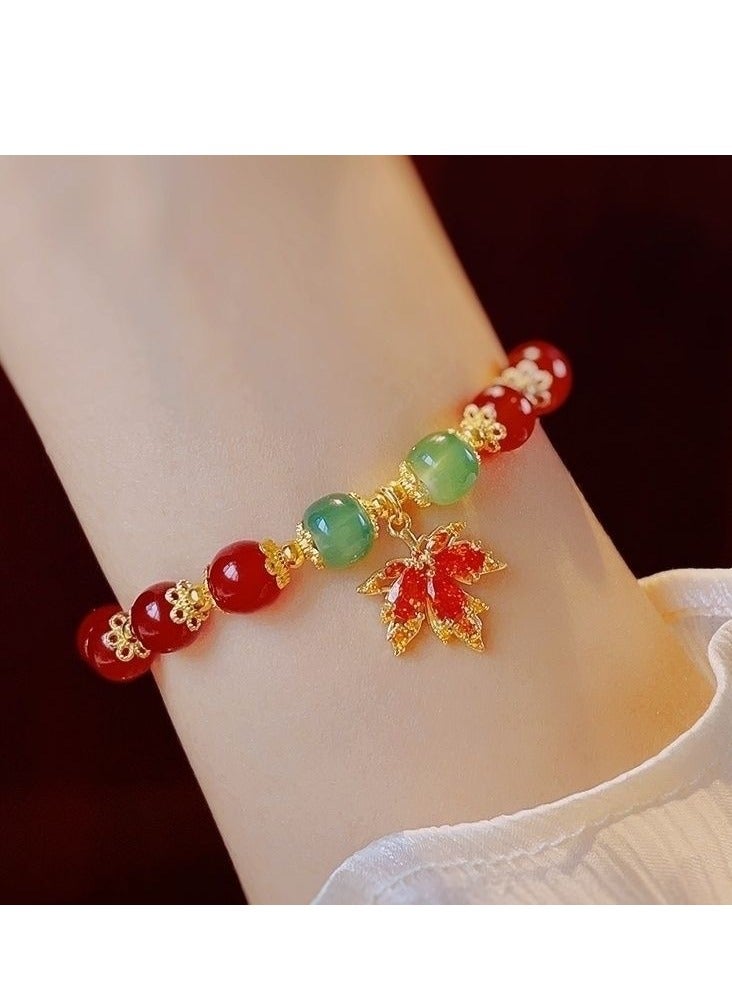 Vintage Red Maple Leaf Bracelet for Women – Creative Design Beaded Charm Jewelry, Elegant Boho Gift for Best Friends, Autumn Inspired Handmade Wrist Accessory - Image 3