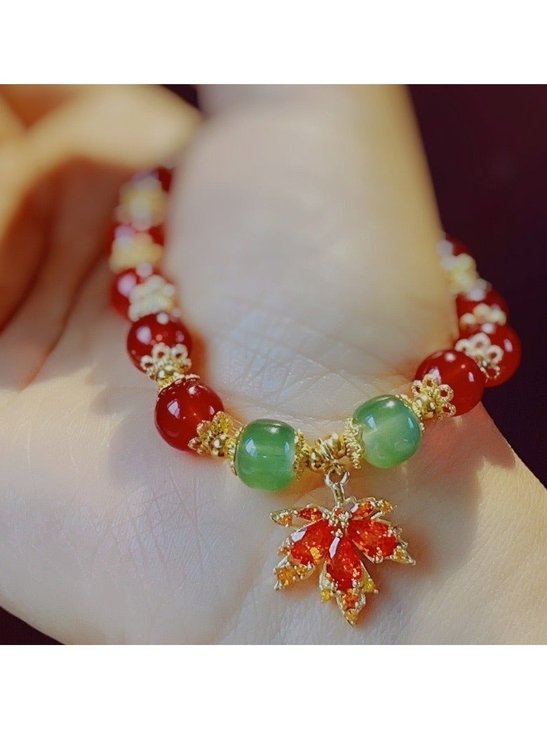 Vintage Red Maple Leaf Bracelet for Women – Creative Design Beaded Charm Jewelry, Elegant Boho Gift for Best Friends, Autumn Inspired Handmade Wrist Accessory - Image 4