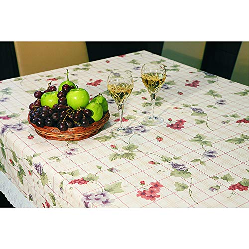 Freelance PVC Vinyl Tuscany Flannel Backing Dining Plastic Table Cover Cloth - Waterproof Protector, 4 Seater, Round 60 inches (with White Border Edge Lace) - Product of Meiwa, Japan - Image 2