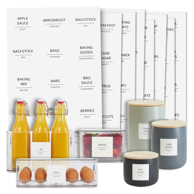 Talented Kitchen Minimalist Food Labels - 2.5" x 2.5" Matte White Vinyl, Pack of 157 - Pantry & Fridge Container Labels for Jars & Bins - Preprinted Food Storage Stickers, Water-Resistant - Image 1
