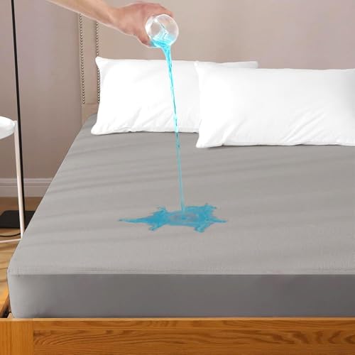 Daksh 100% Waterproof Mattress Protector Queen Size, 72x60 Inch |Ultra Soft Cotton Feel Terry Mattress Cover, Breathable & Hypoallergenic Fitted Bed Protector - 72"x60", 6x5 Feet, Queen Size, Grey - Image 1