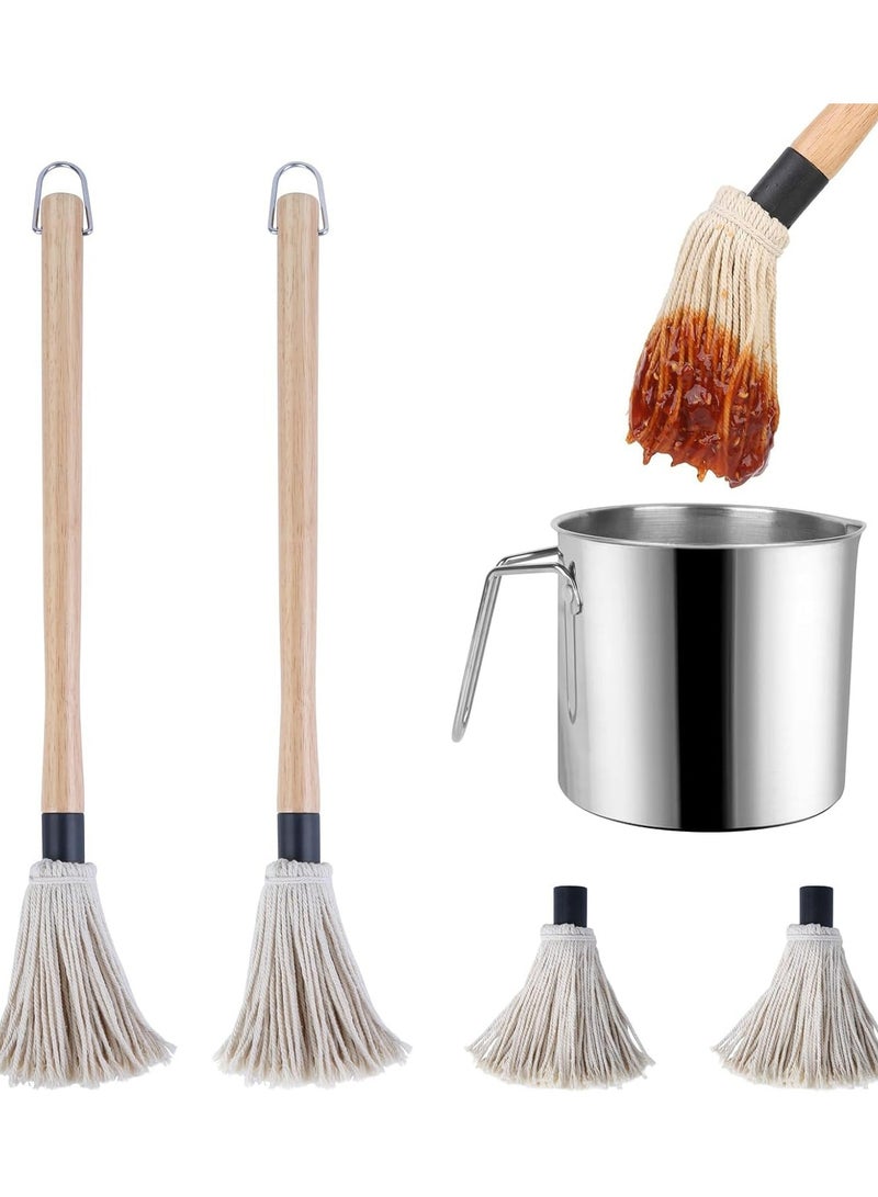 CMGTYYD. مجموعة فرشاة ممسحة صلصة الشواء وفرشاة التحميص - مقبض خشبي 18 بوصة مع رأسين إضافيين، مثالية للشواء والتدخين والتتبيل، هدايا للشواة، فرشاة ممسحة تحميص لصلصة الشواء (2 قطعة) - Image 1