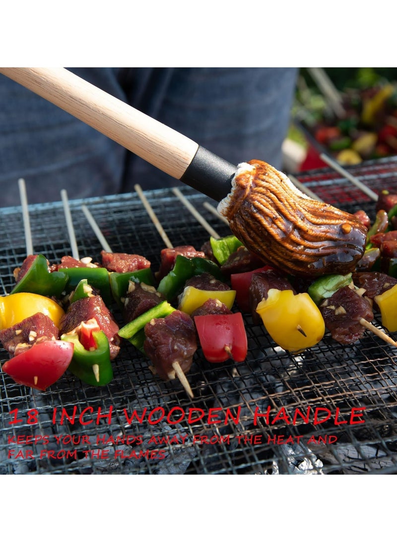 CMGTYYD. مجموعة فرشاة ممسحة صلصة الشواء وفرشاة التحميص - مقبض خشبي 18 بوصة مع رأسين إضافيين، مثالية للشواء والتدخين والتتبيل، هدايا للشواة، فرشاة ممسحة تحميص لصلصة الشواء (2 قطعة) - Image 2
