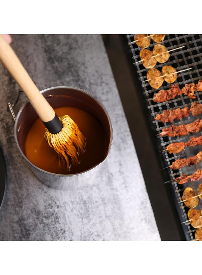 CMGTYYD. مجموعة فرشاة ممسحة صلصة الشواء وفرشاة التحميص - مقبض خشبي 18 بوصة مع رأسين إضافيين، مثالية للشواء والتدخين والتتبيل، هدايا للشواة، فرشاة ممسحة تحميص لصلصة الشواء (2 قطعة) - Image 3