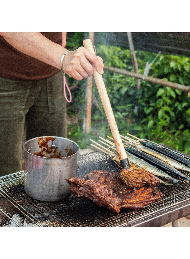 CMGTYYD. مجموعة فرشاة ممسحة صلصة الشواء وفرشاة التحميص - مقبض خشبي 18 بوصة مع رأسين إضافيين، مثالية للشواء والتدخين والتتبيل، هدايا للشواة، فرشاة ممسحة تحميص لصلصة الشواء (2 قطعة) - Image 4