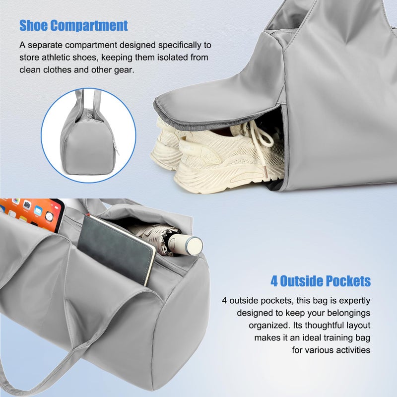Forestfish Yoga Gym Bag For Women With Shoes Compartment & Wet Dry Storage Pockets Lightweight Duffel Bag, Grey - Image 4