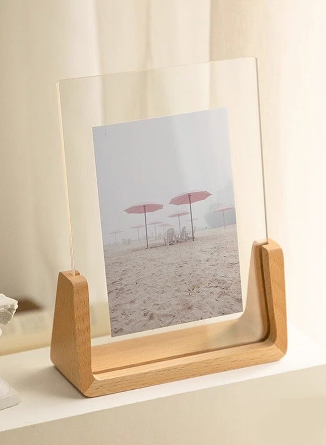 INSENSE 7-Inch Acrylic & Wood Photo Frame | Clear U-Shaped Stand for Desk, Table or Office Decor - Image 4
