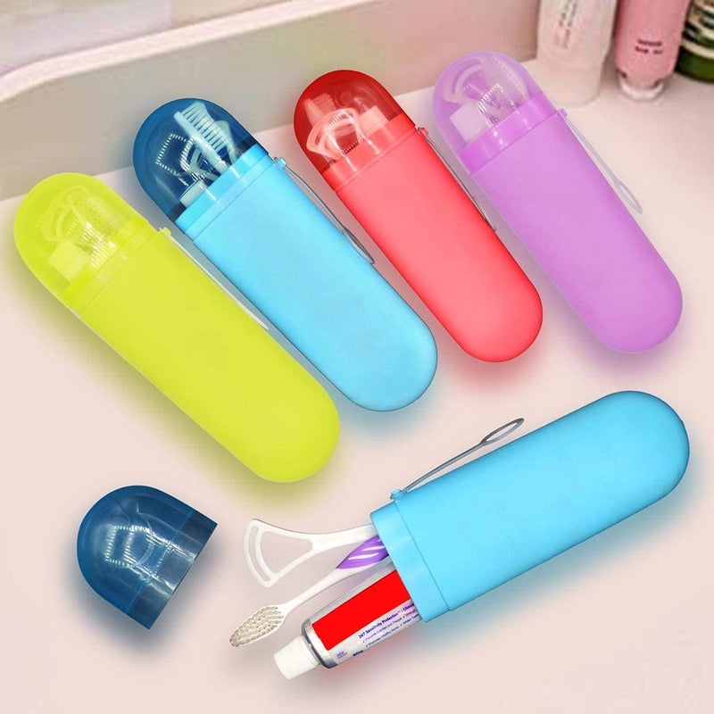 PLUMAZE PLUMAZE AllinOne Portable Toothbrush Case Dental Hygiene Kit for Travel Toothbrush Tongue Cleaner Toothpaste Holder Case with TravelFriendly Storage Box 2 Pcs  - Image 1