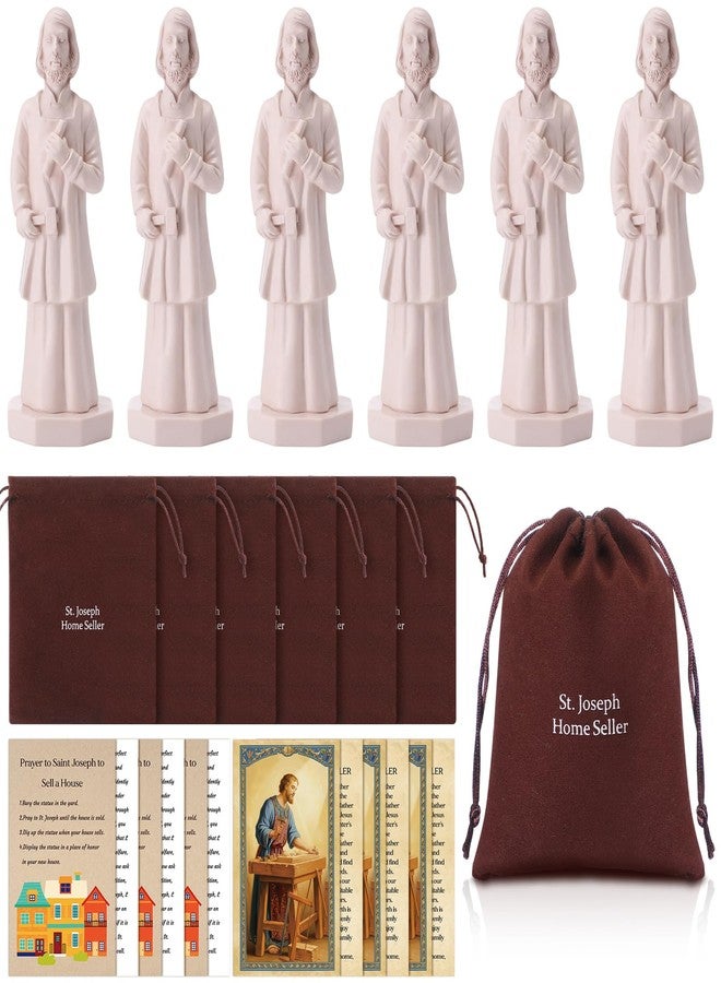 Novabright 6 Sets St Joseph Statue for Selling House Bulk 4.7" Large Solid Resin Figurine with Prayer Card Velvet Bag Instruction Religious Gifts for Clients Faith-Based Home Closing Gifts - Image 1
