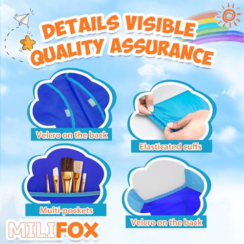 Milifox 2 Pack Kids Art Smock, Toddler Painting Smock,Waterproof Long Sleeve Kids Art Apron with 3 Pockets for Children - Image 2