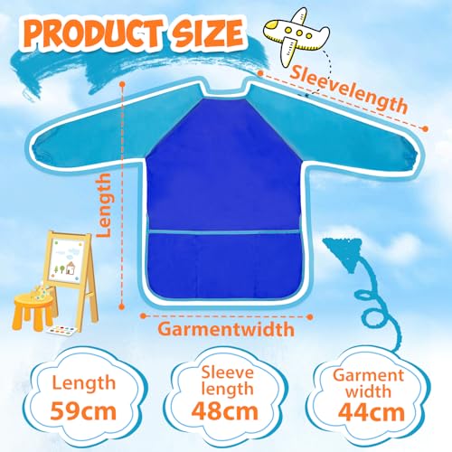 Milifox 2 Pack Kids Art Smock, Toddler Painting Smock,Waterproof Long Sleeve Kids Art Apron with 3 Pockets for Children - Image 3