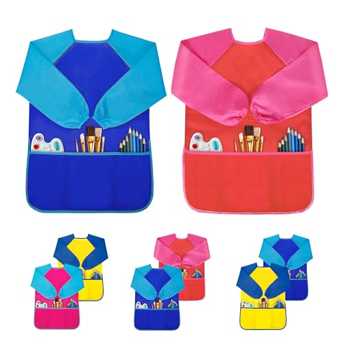 Milifox 2 Pack Kids Art Smock, Toddler Painting Smock,Waterproof Long Sleeve Kids Art Apron with 3 Pockets for Children - Image 1