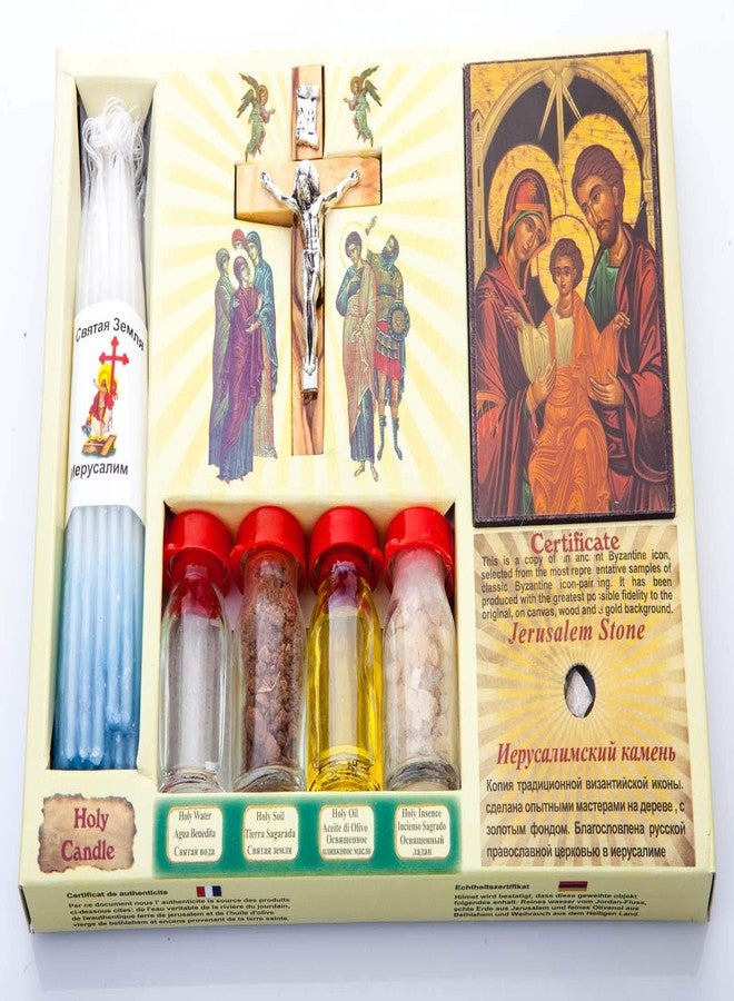 Jerusalem Holy Land Set of Holy Water, Oil, Soil, Incense, Candles, Cross and Icon