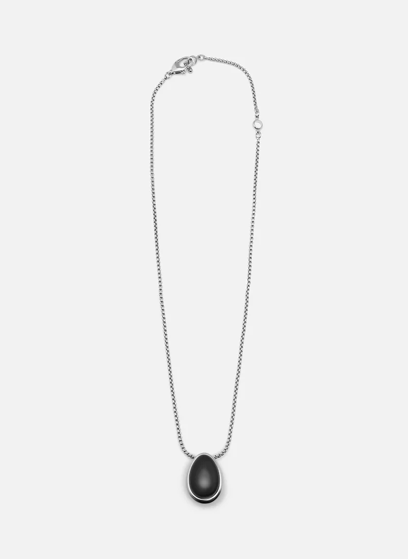 ليتشي سلسلة فضية مع قلادة حجرية كبيرة