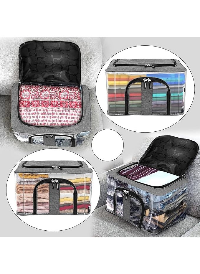 SPJ ENTERPRISE SPJ ENTERPRISE Nylon 33 L PVC Transparent Moisture Proof Storage box for Clothes Under Bed Closet Wardrobe Organizer Bag for Clothes with Carry Handle Grey 44 x 31 x 24 cmPACK OF 4  - Image 2