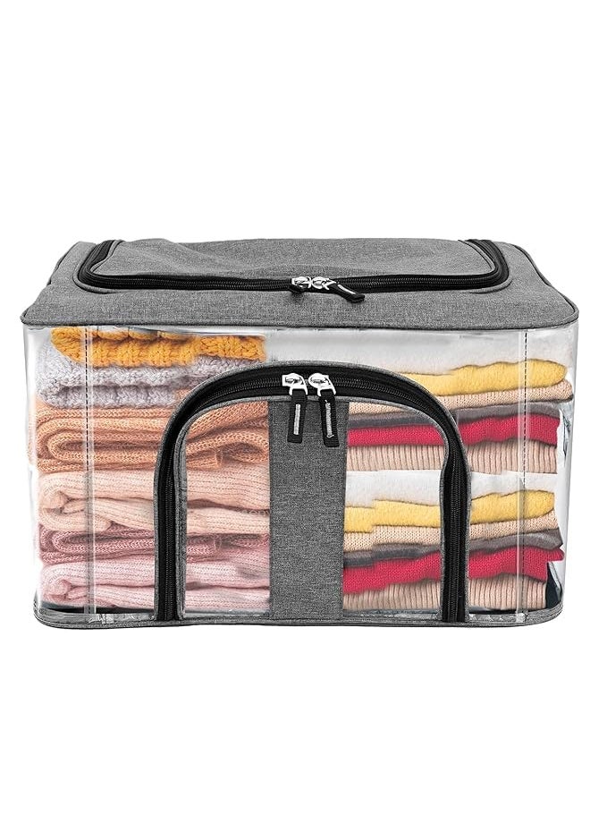 SPJ ENTERPRISE SPJ ENTERPRISE Nylon 33 L PVC Transparent Moisture Proof Storage box for Clothes Under Bed Closet Wardrobe Organizer Bag for Clothes with Carry Handle Grey 44 x 31 x 24 cmPACK OF 4  - Image 1