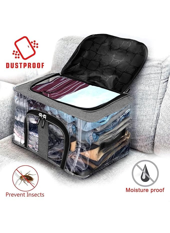 SPJ ENTERPRISE SPJ ENTERPRISE Nylon 33 L PVC Transparent Moisture Proof Storage box for Clothes Under Bed Closet Wardrobe Organizer Bag for Clothes with Carry Handle Grey 44 x 31 x 24 cmPACK OF 4  - Image 4