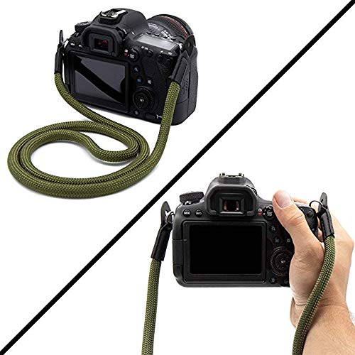 Eorefo Camera Strap Vintage 100cm Nylon Climbing Rope Camera Neck Shoulder Strap for Micro Single and DSLR Camera.(Army Green) - Image 3