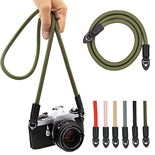 Eorefo Camera Strap Vintage 100cm Nylon Climbing Rope Camera Neck Shoulder Strap for Micro Single and DSLR Camera.(Army Green) - Image 1