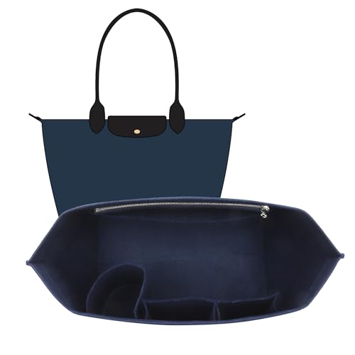 OAikor Purse Organizer Insert Compatible with Longchamp Le Pliage Large and More, Felt Zipper Bag Organizer Insert with Cup Holder for Tote Handbags, 8 Compartments (Blue,L) - Image 1