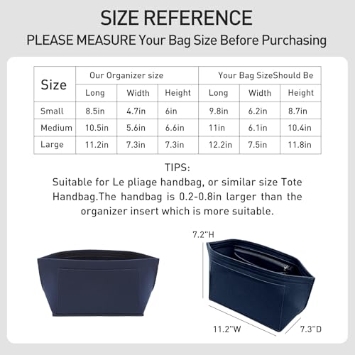 OAikor Purse Organizer Insert Compatible with Longchamp Le Pliage Large and More, Felt Zipper Bag Organizer Insert with Cup Holder for Tote Handbags, 8 Compartments (Blue,L) - Image 2