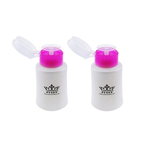 PUEEN 2 Pack Push Down Empty Pump Dispenser For ACETONE Nail Polish Remover Alcohol - Clear Bottle - 6 Oz Bottle (PINK) - Set of 2-BH000527 - Image 5