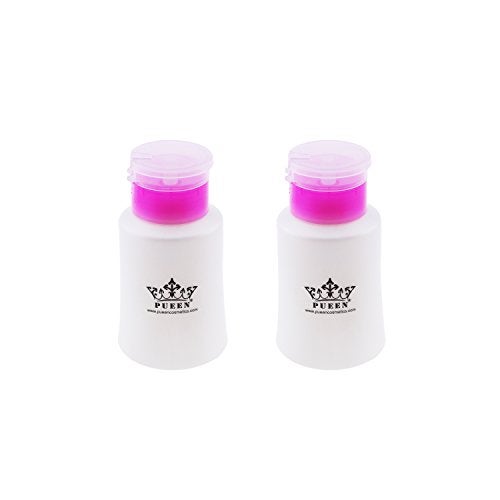 PUEEN 2 Pack Push Down Empty Pump Dispenser For ACETONE Nail Polish Remover Alcohol - Clear Bottle - 6 Oz Bottle (PINK) - Set of 2-BH000527 - Image 2