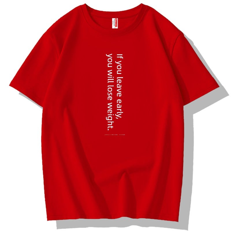 Summer Hong Kong style will eventually lose weight. Fun text short-sleeved t-shirt for men, loose cotton, temporarily fat. Creative T-shirt on Instagram trend - Image 1