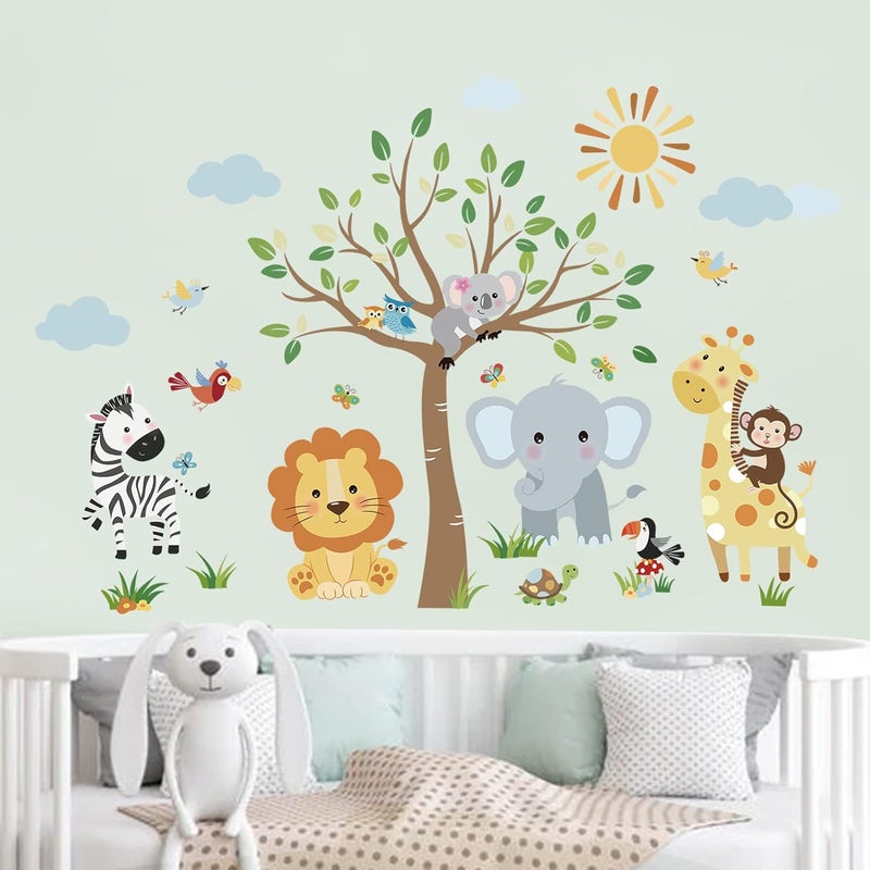 decalmile Forest Baby Animals Wall Decals Elephant Lion Giraffe Wall Stickers Baby Nursery Kids Room Daycare Wall Decor - Image 4