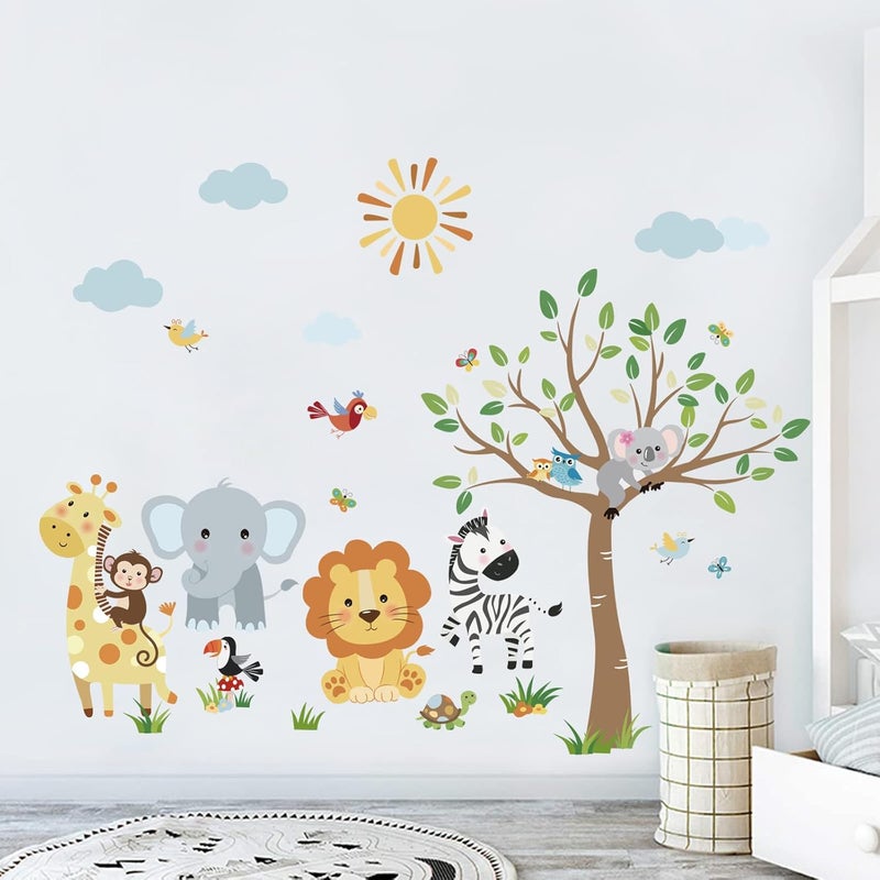 decalmile Forest Baby Animals Wall Decals Elephant Lion Giraffe Wall Stickers Baby Nursery Kids Room Daycare Wall Decor - Image 3
