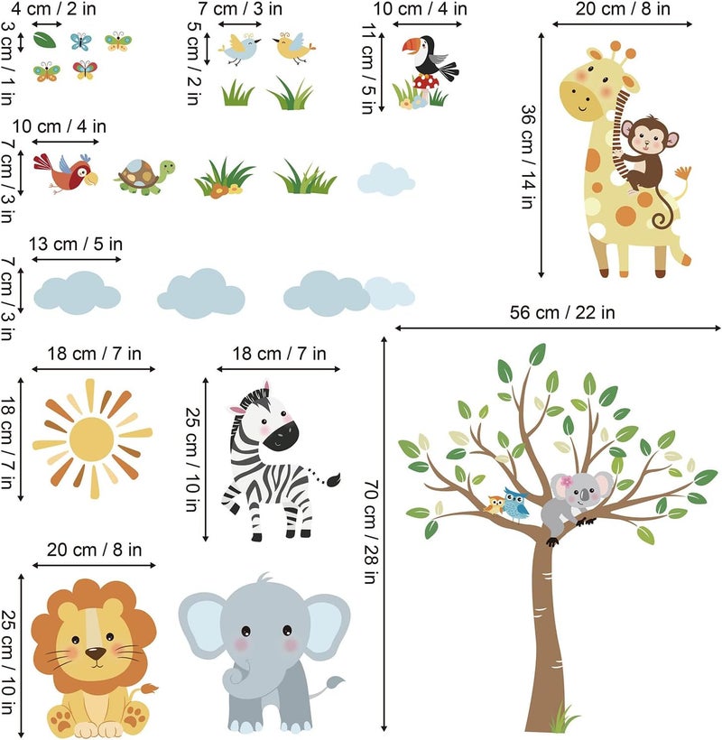decalmile Forest Baby Animals Wall Decals Elephant Lion Giraffe Wall Stickers Baby Nursery Kids Room Daycare Wall Decor - Image 2