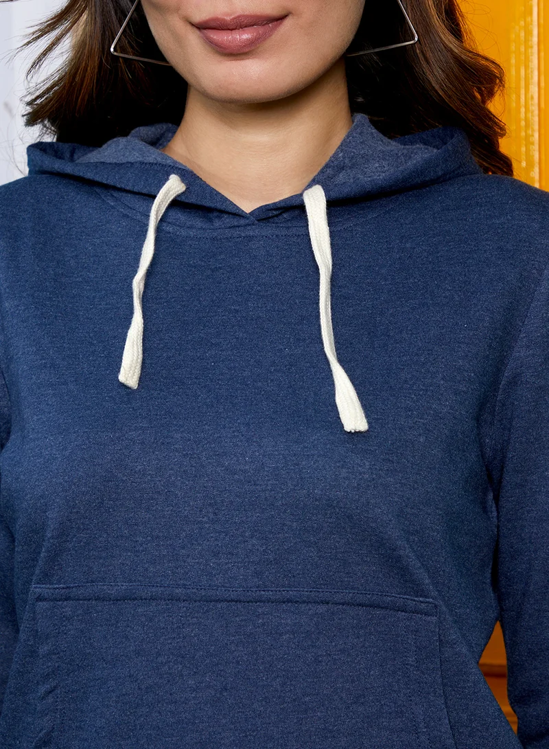 كامبوس سوترا Women's Admiral Blue Solid Pullover Hoodie