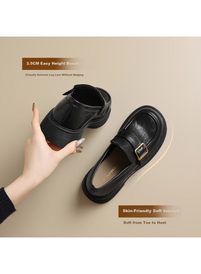 Zhr Zez English Style Women's Loafers  New College Style Thick Sole Leather Platform Shoes Ab195 Black Size 39 - Image 1
