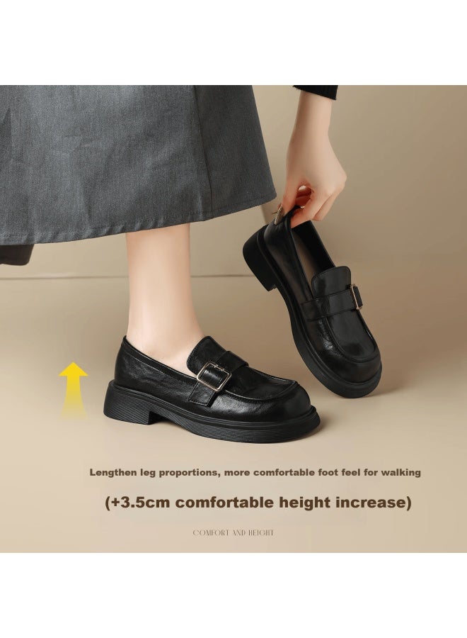 Zhr Zez English Style Women's Loafers  New College Style Thick Sole Leather Platform Shoes Ab195 Black Size 39 - Image 3