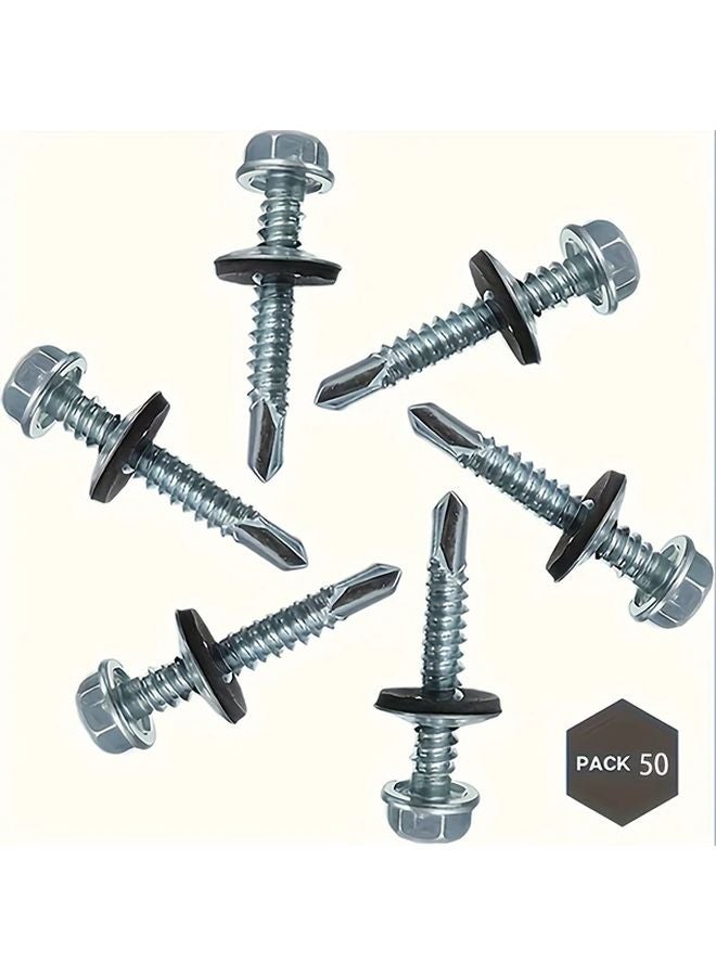 M6 Stainless Steel Self Drilling Screws 50pcs Hexagonal Drill Bit With Washers - Image 2