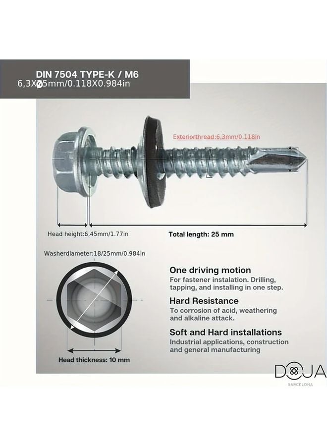 M6 Stainless Steel Self Drilling Screws 50pcs Hexagonal Drill Bit With Washers - Image 4