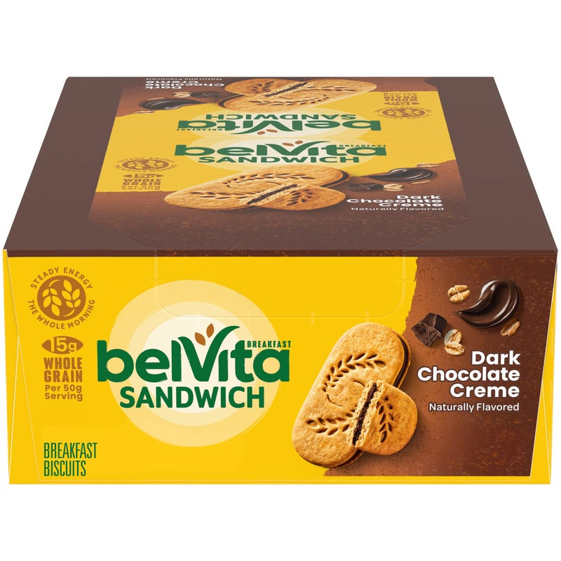 Belvita Breakfast Sandwich Dark Chocolate Creme Breakfast Biscuits, 8 Packs (2 Sandwiches Per Pack) - Image 1