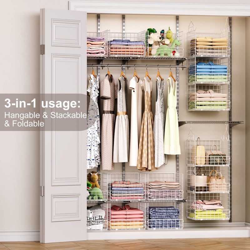 Sonyabecca 3-Tier Hanging Closet Organizer with 5 S Hooks, Closet Shelves for Clothes, Shoes, Handbags, Accessories, Hanging Basket, Closet Storage, Closet System, Closet Organizers and Storage - Image 3