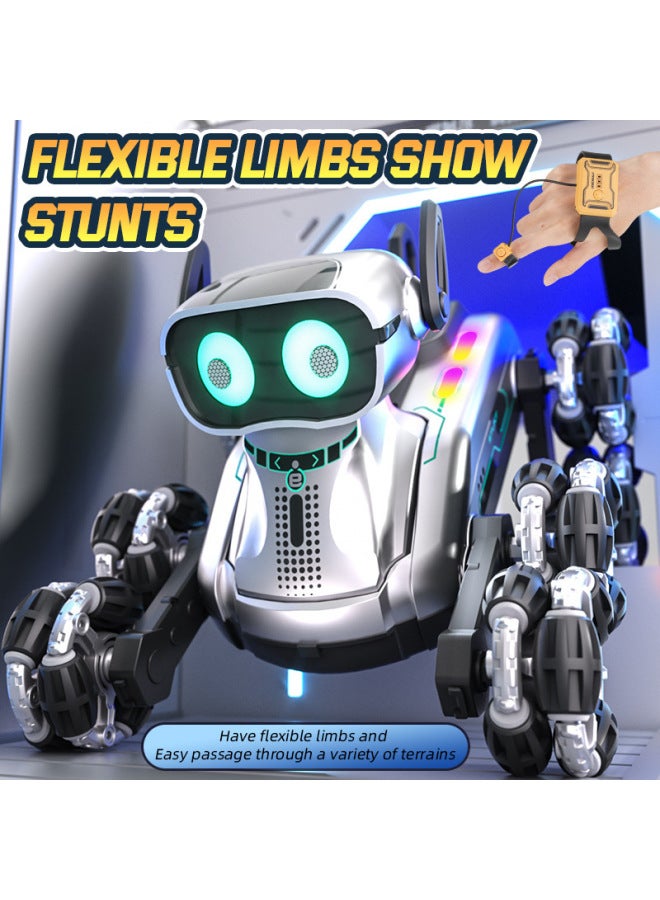 【إمداد مباشر】 جهاز تحكم عن بعد ميكانيكي لإيماءة الكلب بثمانية عجلات، تشوه الانجراف، شحن السيارة بالكهرباء - اللون: جهاز تحكم عن بعد مزدوج 【فضي】 مواصفات الكلب البهلوانية بثمانية عجلات: ثلاث مجموعات من البطاريات - Image 3