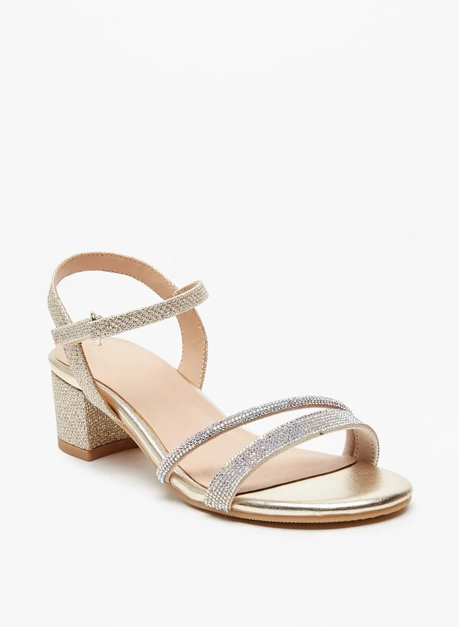 سيليست Girls Embellished Block Heeled Sandals with Hook and Loop Closure
