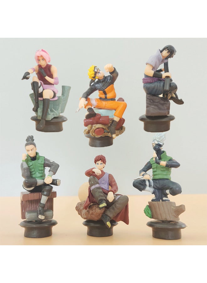 Naruto Anime Hand-held Model Toys 6 Chess Naruto Kakashi Naruto Sasuke Sakura-Color:Chess Huo Ying 6 Bags - Image 2