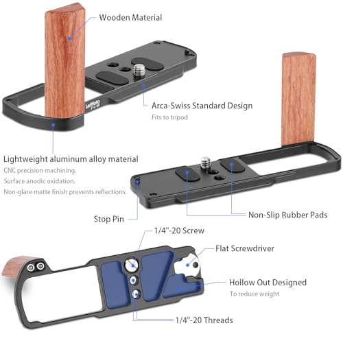 Leftfoto S9 Retro Handgrip LShape Bracket with Wooden Grip for LUMIX S9 Camerawith Builtin Bottom Arca Quick Release PlateBlack - Image 3