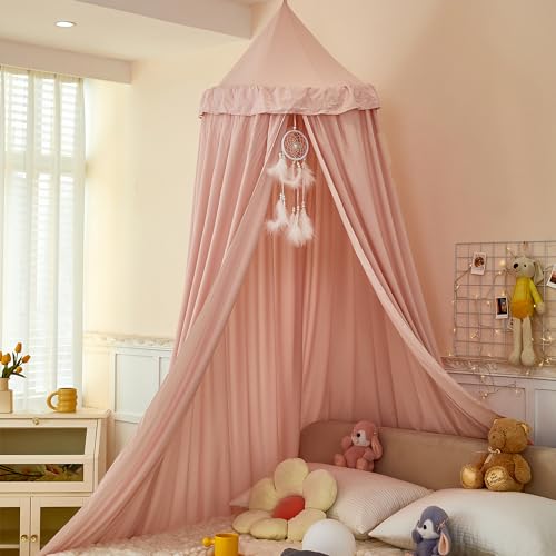 dix-rainbow Princess Decor Canopy for Kids Bed, Soft and Durable Bed Canopy for Girls Room Tent Canopy Dreamy Mosquito Net Bedding, Children Reading Nook Canopies Indoor (Pink) - Image 1