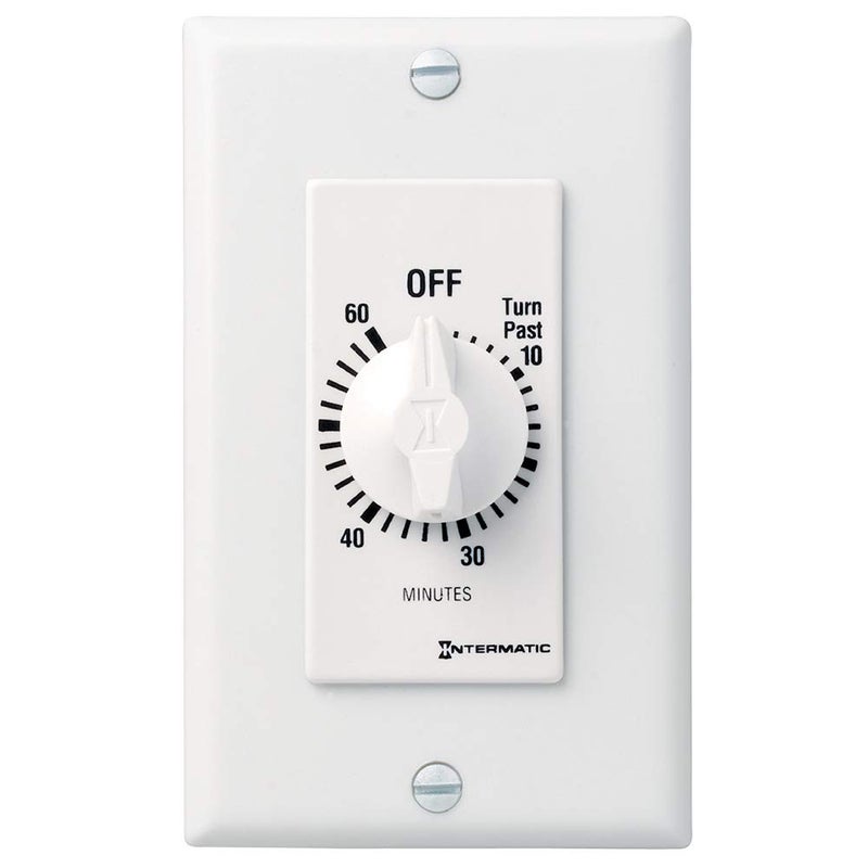 Intermatic FD60MWC 60-Minute Spring-Wound In-Wall Countdown Timer Switch for Auto-Off control of Fans and Lights, White - Image 1