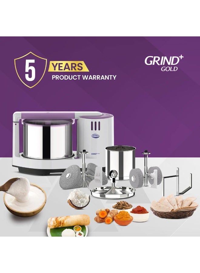 Ultra Grind+ Gold Wet Grinder Celebration Pack | 2L Multiutility Drum with Conical Stones, 1L Spice Mix Drum with Cylindrical Stone, Coconut scraper, Atta kneader & AISI 304 Food Grade Stainless Steel - Image 4