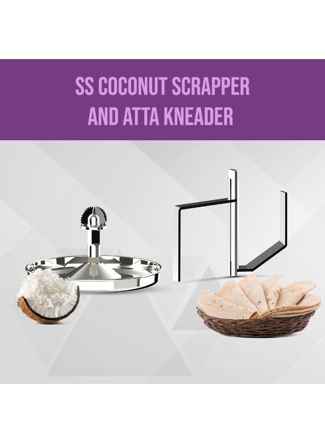 Ultra Grind+ Gold Wet Grinder Celebration Pack | 2L Multiutility Drum with Conical Stones, 1L Spice Mix Drum with Cylindrical Stone, Coconut scraper, Atta kneader & AISI 304 Food Grade Stainless Steel - Image 2